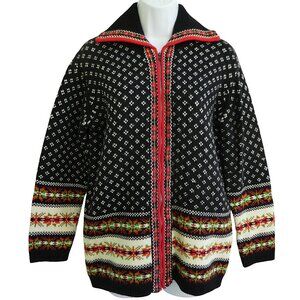 LaMBSWooL Vintage 90s Jones Wear Petite Full Zip Fair Isle Border Birdseye